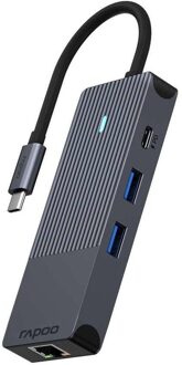 Rapoo USB-C Multiport Adapter, 8-in-1, grijs Desktop accessoire Zwart
