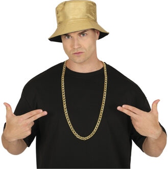 Rapper/gangster verkleed vissershoedje - goud - 80's/90's foute party - one size Goudkleurig