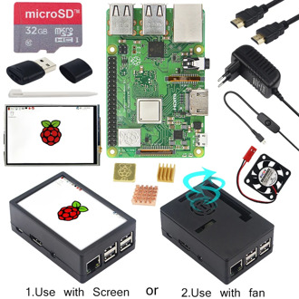 Raspberry Pi 3 Model B + ABS Case + 32GB SD Card + Power Adapter + Heatsinks + Optional 3.5 inch Touchscreen or HDMI for RPI 3B+