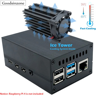 Raspberry Pi 4 Aluminum Case Mini ICE Tower Cooling System with 25mm Quiet Cooling Fan + Heatsink Kit for Raspberry Pi 4 model B