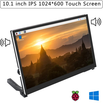 Raspberry Pi 4B 10.1 Inch Touch Screen 1024x600 IPS LCD with 2 Speackers Display + Holder for Raspberry Pi 4 Model B/3B+/PC