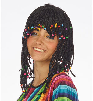 Rasta verkleed pruik met kraaltjes - voor dames - zwart - carnaval - Hippie - Jaren 60 thema