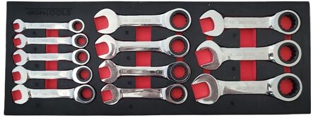 Ratelring-steeksleutelset extra kort 8 - 19 mm 12-dlg WT8914