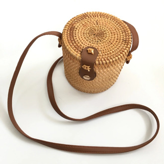 Rattan Bag for Women 2019 Beach Straw Shouder Round Barrel-shaped Travel Crossbody Bags
