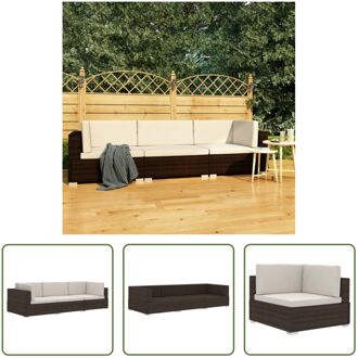 Rattan Bankenset - Bruin/Crèmewit - 210 x 70 x 54 cm - PE-rattan - Gepoedercoat stalen frame