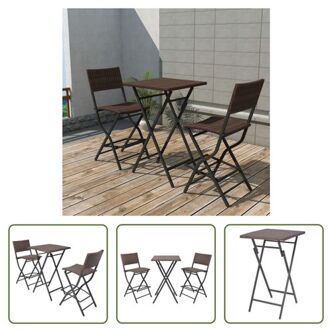 Rattan Barset - Bruin - Bartafel 60x60x101 cm - Stoel 46x58x105 cm - Inklapbaar