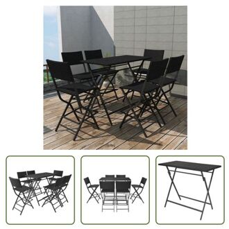 Rattan Barset Buiten - 6 Stoelen - PE-rattan - Stalen frame - Inklapbaar - Zwart