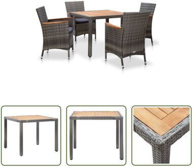 Rattan Eethoek - Grijs - 90x90x75 cm - Inclusief 4 stoelen en kussens