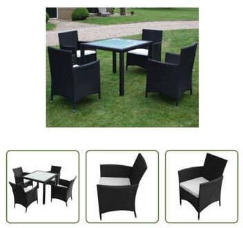 Rattan Garden Furniture Set - 1 Table - 4 Chairs - Black - Steel Frame - Aluminum Legs - Table- Zwart