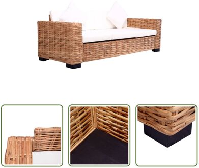 Rattan Garden Sofa Set - 195x80x67 cm - Cream White Cushions Wit