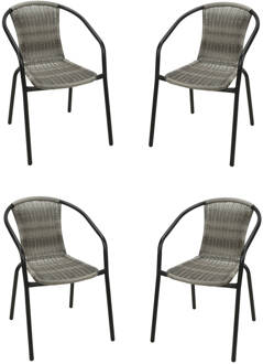 Rattan Grijs 4x Stapelbare Tuinstoelen - Plaatsbesparend