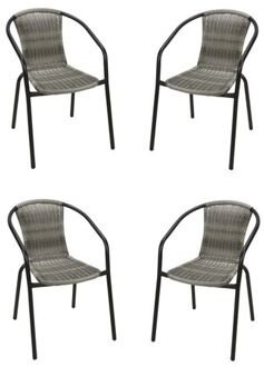 Rattan Grijs 4x Stapelbare Tuinstoelen - Plaatsbesparend