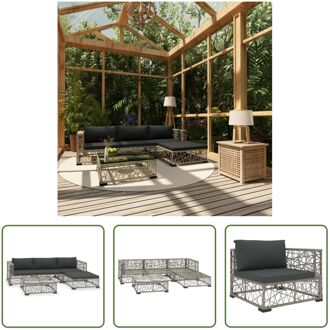 Rattan Lounge set - Grijs - 2 hoekbanken - 1 middenbank - 1 voetensteun - 1 theetafel - PE-rattan