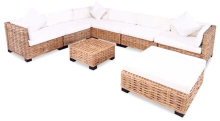 Rattan Loungebank Set - 3 hoekbanksegmenten - 3 middenbanksegmenten - 1 hocker - 1 salontafel - bruin