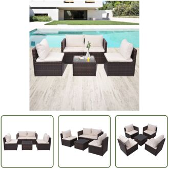 Rattan loungeset - Bruin - 2 bankdelen (met armleuning) - 2 bankdelen (zonder armleuning) - 1