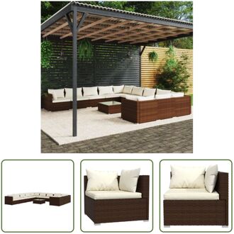 Rattan Loungeset - Bruin - 70 x 70 x 60.5 cm - met kussens