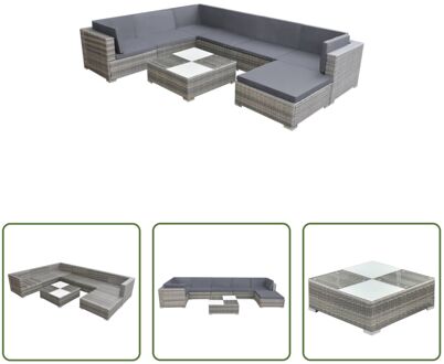 Rattan Loungeset - Grijs - Moderne Tuinmeubel Set - Inclusief Kussens - Modulair