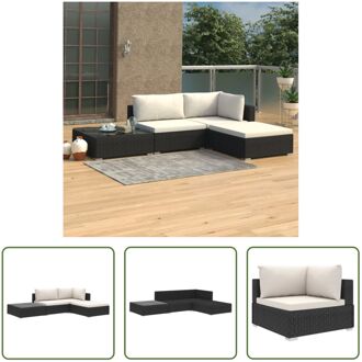 Rattan loungeset - Hoekbank - Middenbank - Voetensteun - Salontafel - Zwart - PE-rattan en stalen