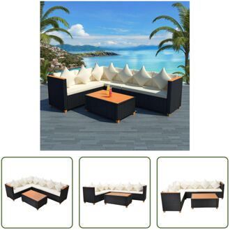 Rattan Loungeset - Hoekbank - Zwart - 114 x 60 x 70 cm - met kussens