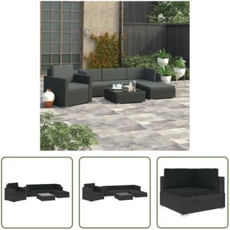 Rattan Loungeset - Zwart - PE-rattan - Gepoedercoat stalen frame - 2x Hoekbank - 1x Middenbank - 1x