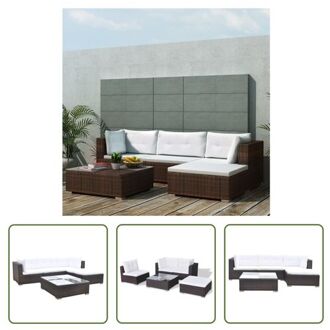 Rattan tuinmeubelset - 2 hoekbank - 1 middenbank - 1 voetenbank - 1 tafel - bruin - 69.5 x 69.5 x