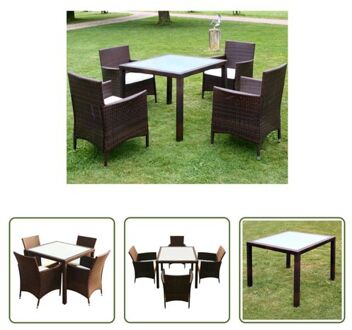 Rattan Tuinmeubelset - Bruin - 9 delen (90x90x75cm tafel - 58x61x88cm stoel)