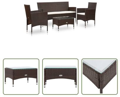 Rattan Tuinmeubelset - Bruin/Crèmewit - 155 x 58 x 81 cm - PE Rattan