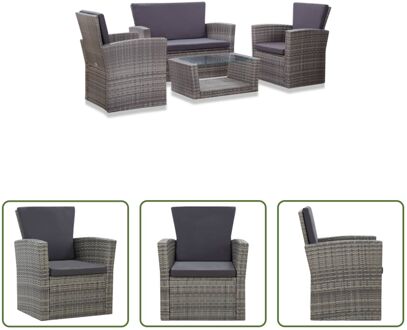 Rattan Tuinmeubelset - Grijs - Tafel 85x49.5x35cm - Bank 125x66x87cm - Stoel 75x66x87.5cm