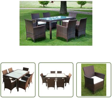 Rattan tuinmeubelset - Tafel 150 x 90 x 75 cm - Stoelen 58 x 61 x 88 cm - Bruin rattan - Crèmewit