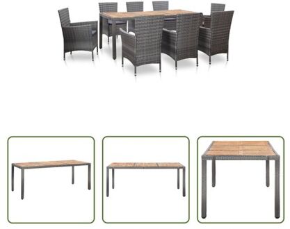 Rattan Tuinset - Grijs/Donkergrijs - Tafel 190x90x75cm - Stoel 58x58x88cm