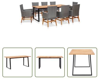 Rattan Tuinset - Tafel 200x100x74cm - Stoel 58x58x88cm - Lichtgrijs/donkergrijs