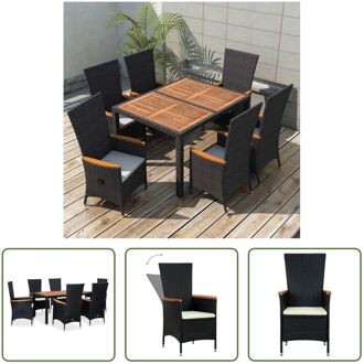 Rattan Tuinset - XXL - Zwart - 150 x 90 x 75 cm - Inclusief 6 stoelen en kussens