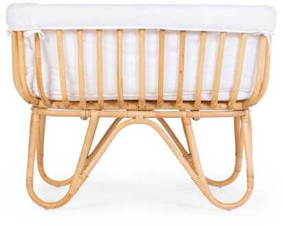 Rattan Wieg - 90x50x70 Cm + Jersey Omrander Ecru - Matras - 77x42x4 Cm