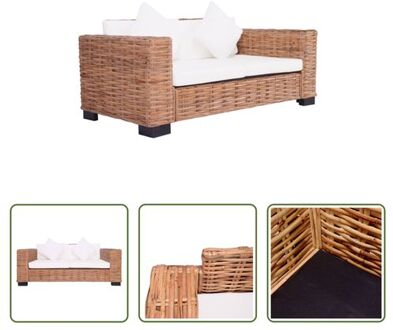 Rattanbank - tweezitsbank - natuurlijk rattan - 157x80x67 cm - inclusief kussens Wit