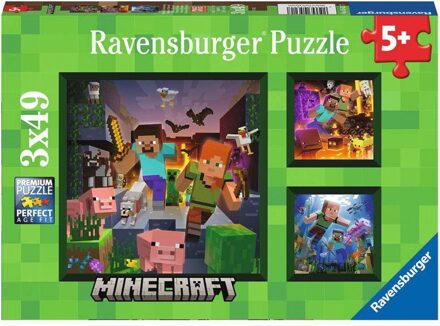 Ravensburger Kinderpuzzel 3x49 stukjes Minecraft Biomes
