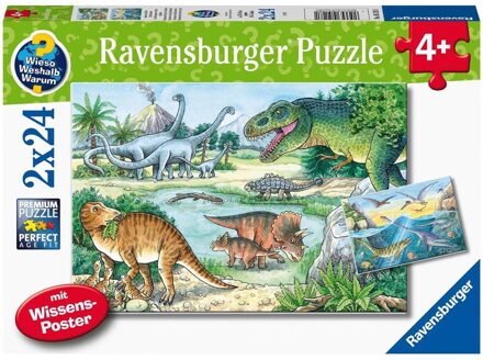 Ravensburger puzzel Sauriërs en hun leefruimte - 2 x 24 stukjes - kinderpuzzel