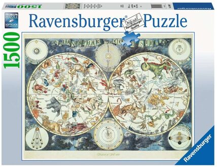 Ravensburger puzzel Wereldkaart met fantastierijke dieren - Legpuzzel - 150 stukjes