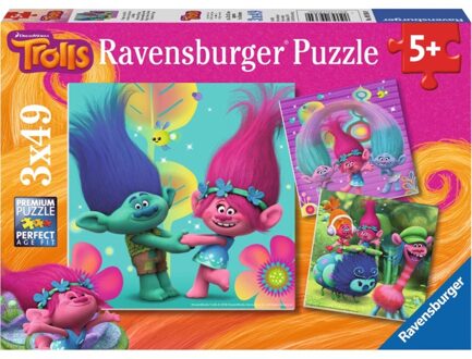 Ravensburger Trolls puzzelset Poppy's vrolijke wereld - 3 x 49 stukjes