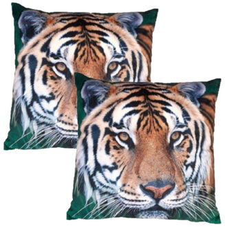 Ravensden Sierkussen - 2x - tijger print - 40 x 40 cm - met rits - polyester - jungle thema