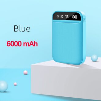 Raxfly Mini Power Bank Dual Draagbare Snel Opladen Batterij Powerbank 10000 Mah Reizen Digitale Display Poverbank Voor Iphone Xiaom 6000mAh blauw