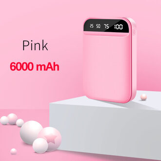 Raxfly Mini Power Bank Dual Draagbare Snel Opladen Batterij Powerbank 10000 Mah Reizen Digitale Display Poverbank Voor Iphone Xiaom 6000mAh roze