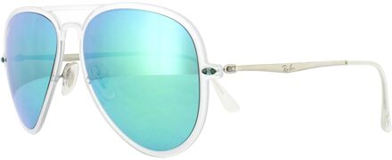 Ray-Ban Aviator Unisex Matte Doorschijnende Groene Spiegelzonnebril Wit