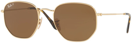 Ray-Ban RB3548N 001/57 - Hexagonal (Flat) - zonnebril - Goud / Bruin Klassiek B-15 - Gepolariseerd - 54mm