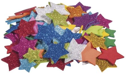 Rayher hobby materialen 100x Zelfklevende hobby/knutsel foam/rubber sterretjes met glitters - Knutselmateriaal/hobbymateriaal voor kinderen