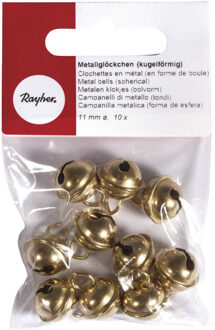 Rayher hobby materialen 10x Gouden metalen belletjes met oog 11 mm hobby/knutsel benodigdheden