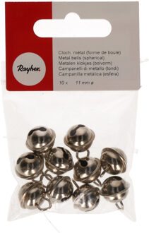 Rayher hobby materialen 10x Metalen belletjes zilver met oog 11 mm hobby/knutsel benodigdheden - Kerst kersmuts belletjes - Kattenbellen - Hobby- en Knutselmateriaal