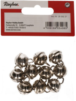 Rayher hobby materialen 10x Metalen belletjes zilver met oog 15 mm hobby/knutsel benodigdheden - Kerst kersmuts belletjes - Kattenbellen - Hobby- en Knutselmateriaal