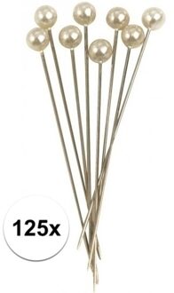 Rayher hobby materialen 125x Spelden met parel kop wit 6,4 cm