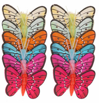 Rayher hobby materialen 12x stuks Decoratie vlinders 5 cm op prikkers