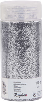 Rayher hobby materialen 1x Potje hobby materiaal strooi glitters zilver 110 gram